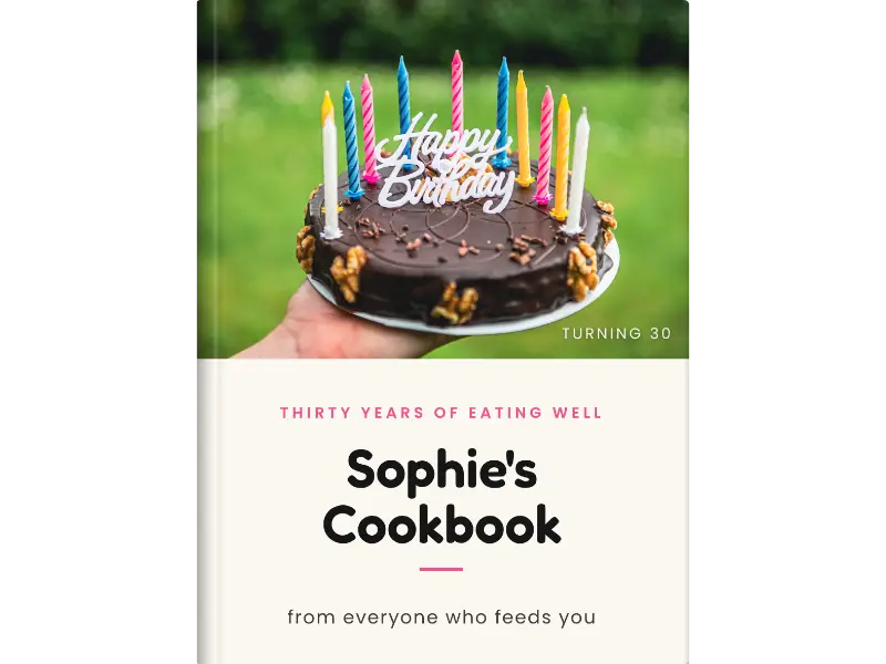 party cover design for a personalised milestone birthday cookbook
