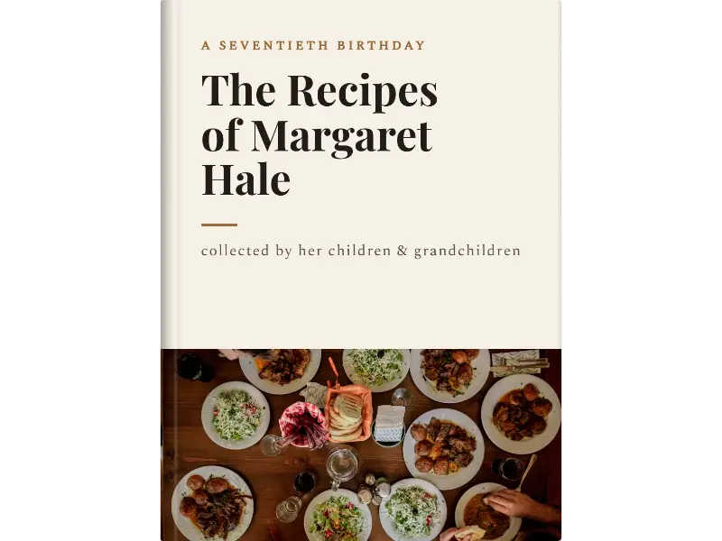 editorial cover design for a personalised milestone birthday cookbook