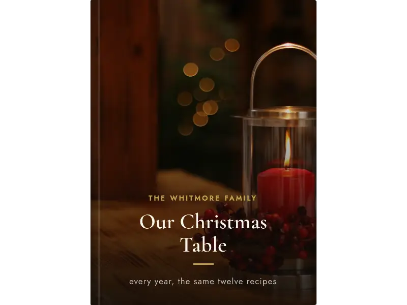 fir gold cover design for a personalised Christmas cookbook