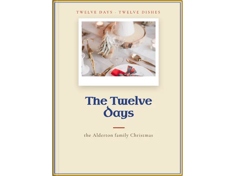 illuminated cover design for a personalised Christmas cookbook